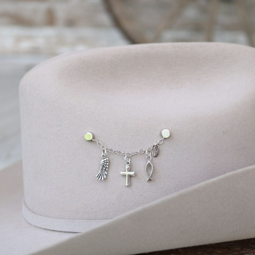a hat with a necklace