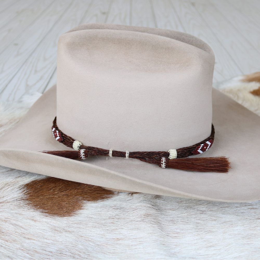 Horsehair Beaded Hat Band - Red Roan