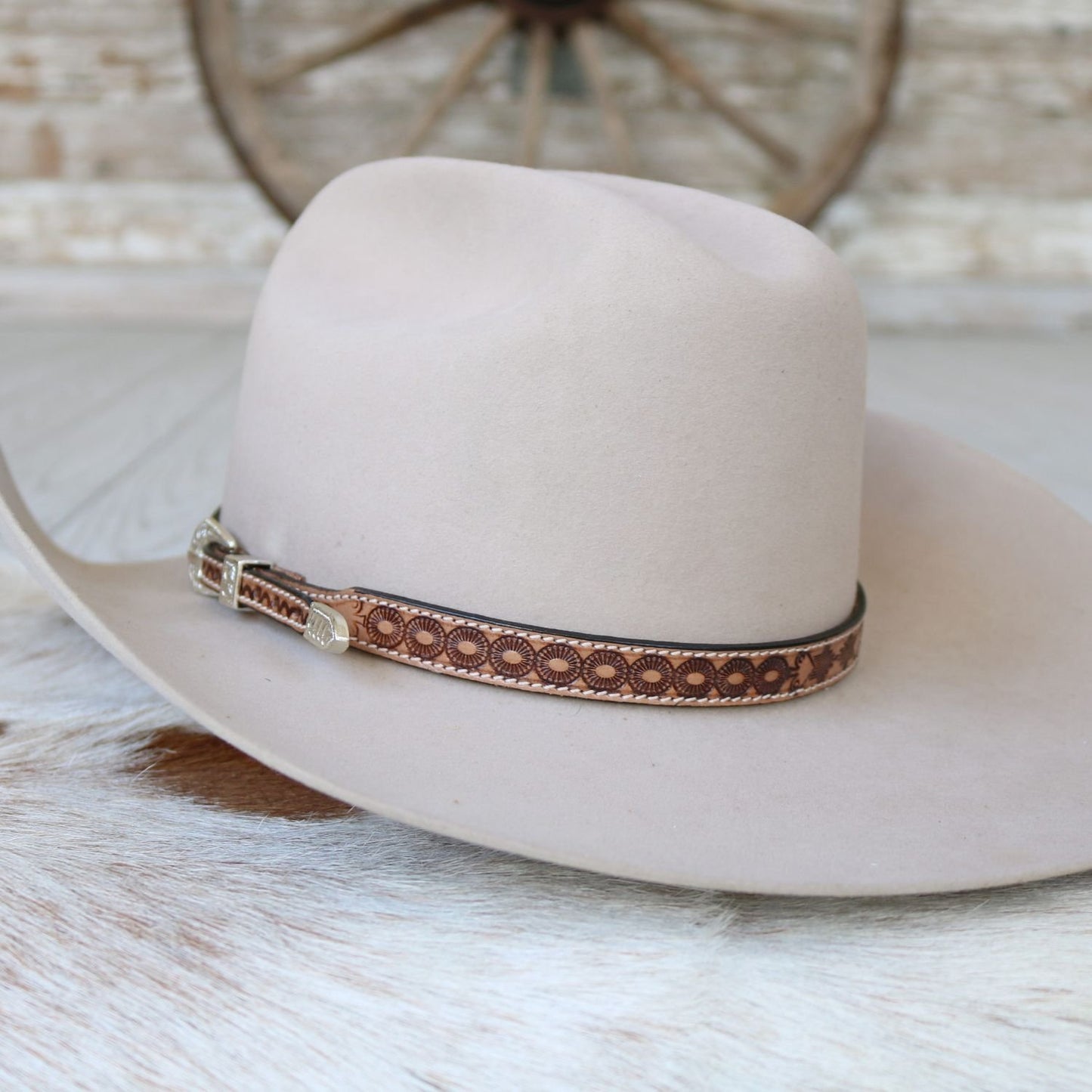 Brown Tooled Leather Hat Band - Jones