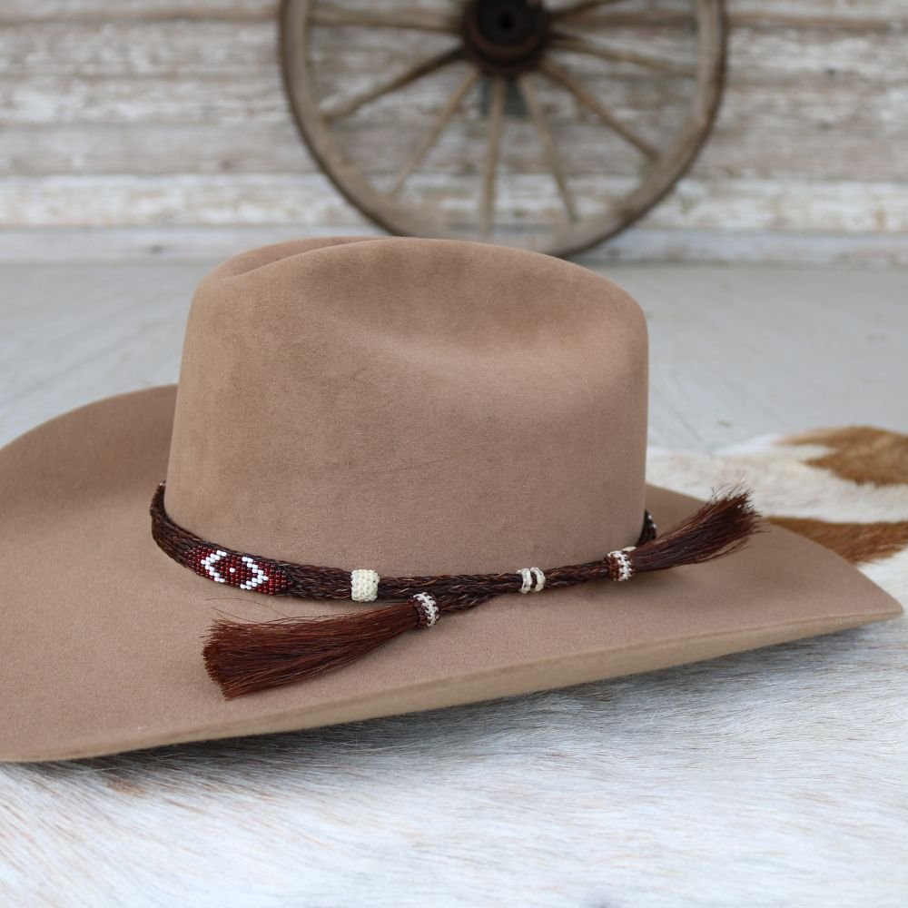 Horsehair Beaded Hat Band - Red Roan
