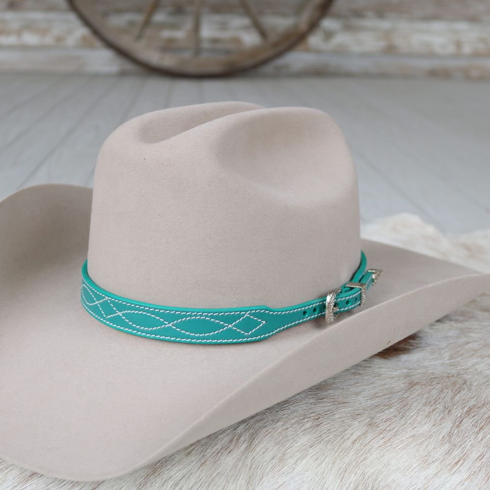 Teal Leather Boot Stitch Hat Band
