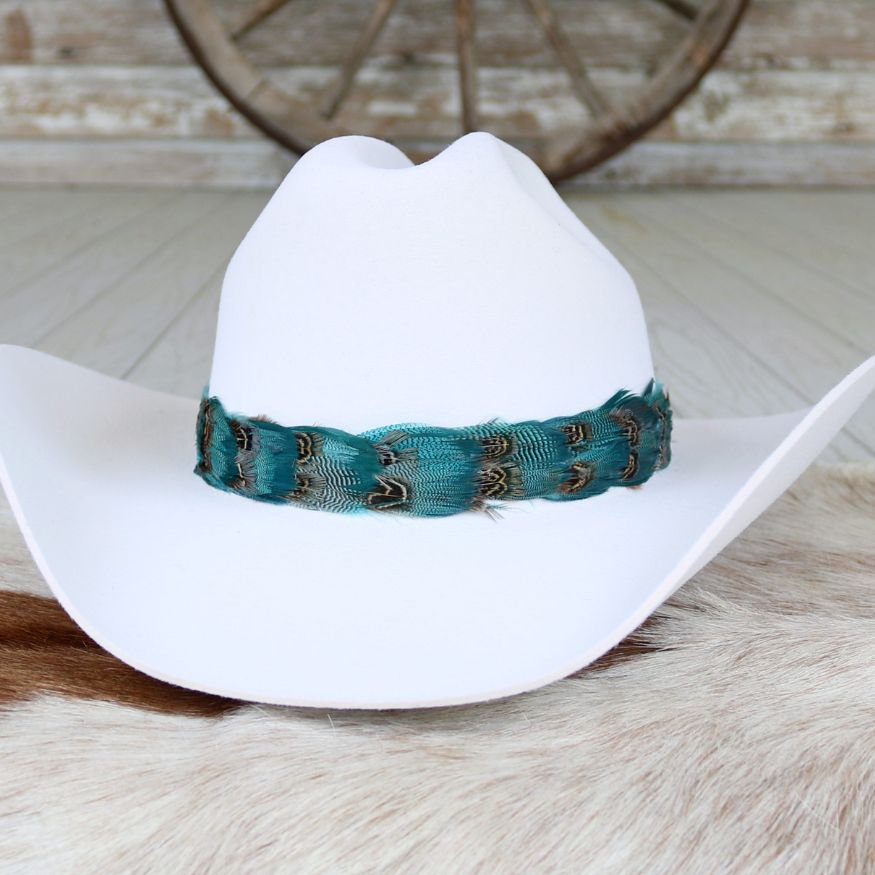 Blue Feather Hat Band - Pearl