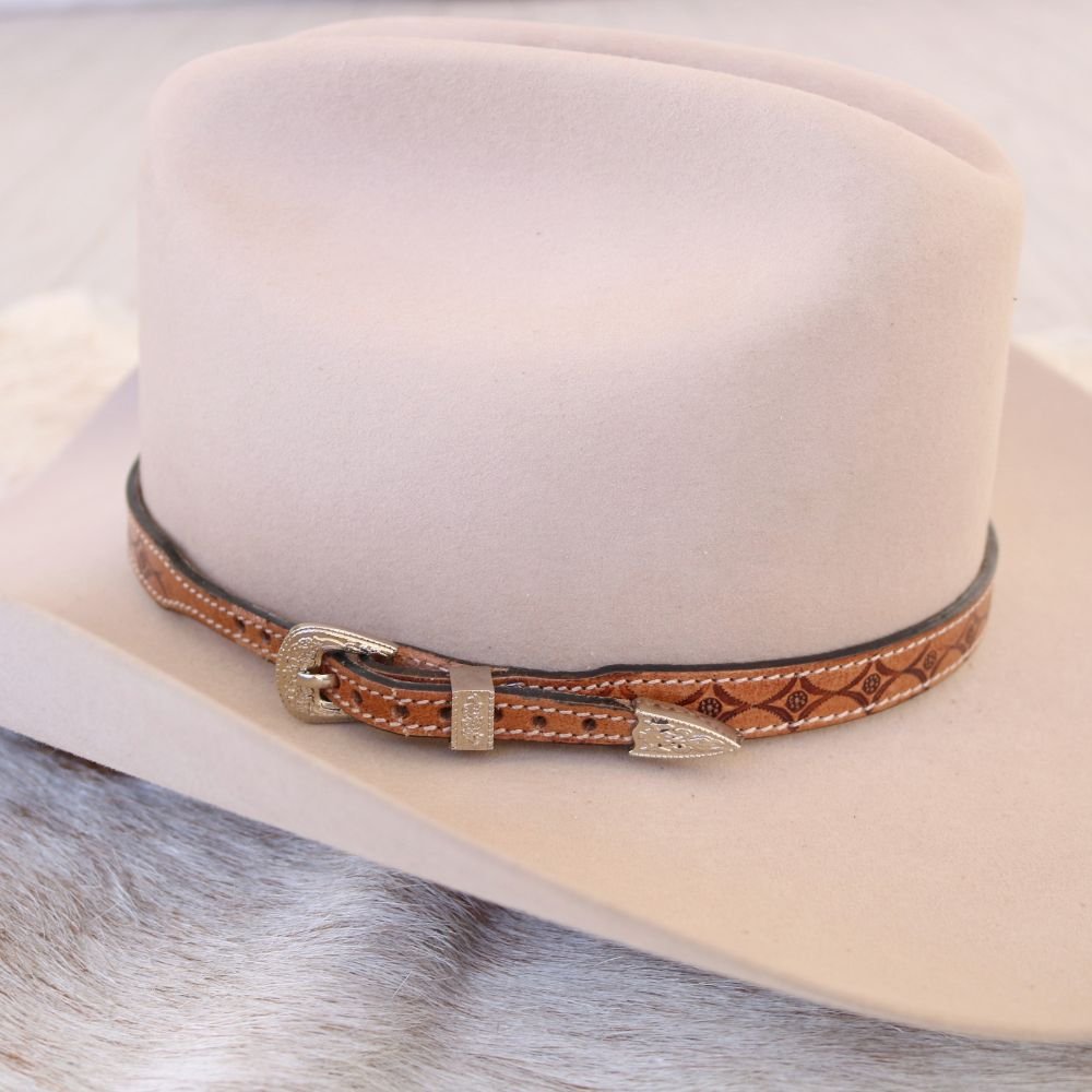 Tooled Diamond Leather Hat Band