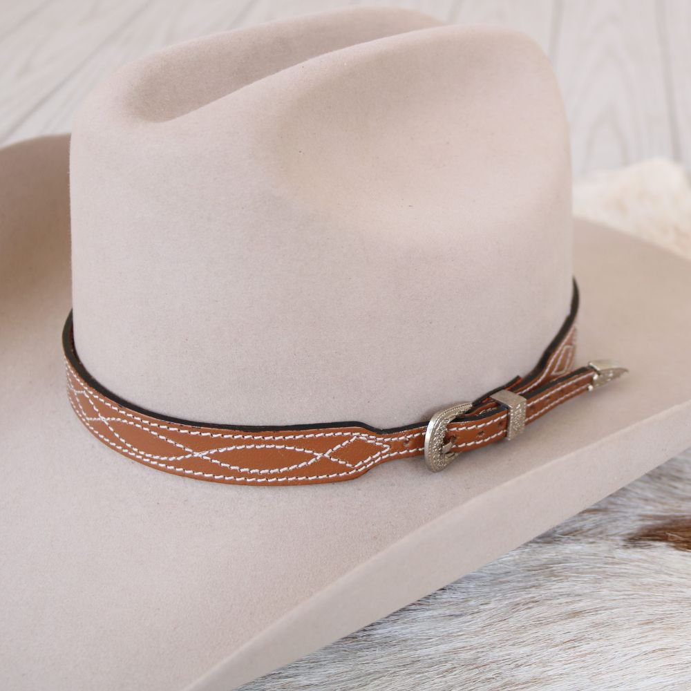 Brown Boot Stitch Leather Hat Band