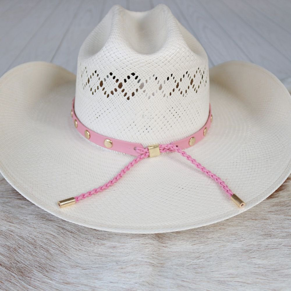 Pink Studded Goat Leather Hat Band