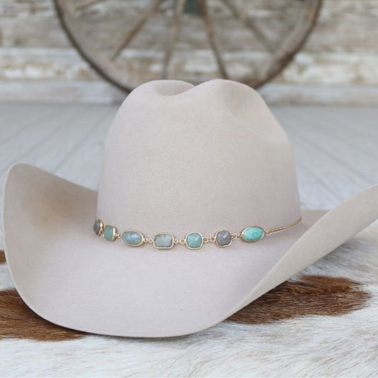 Turquoise & Grey Stone Chain Hat Band – Ada