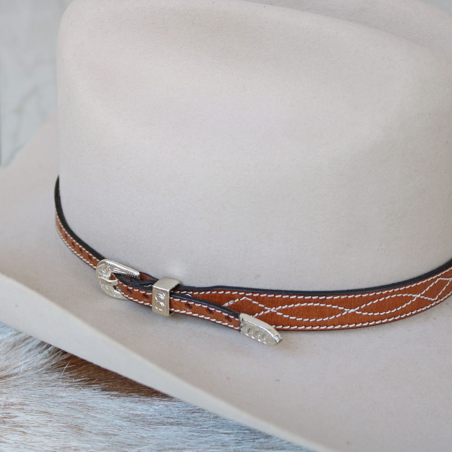 Brown Boot Stitch Leather Hat Band