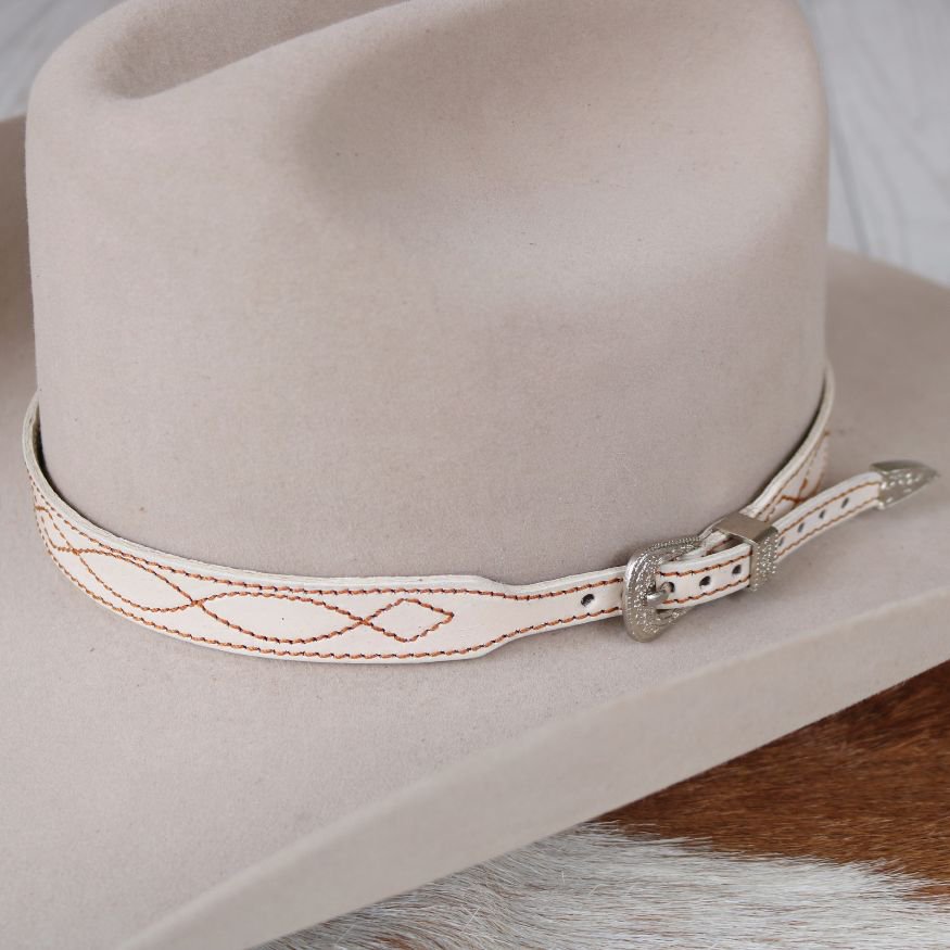 Bone White Leather Boot Stitch Hat Band