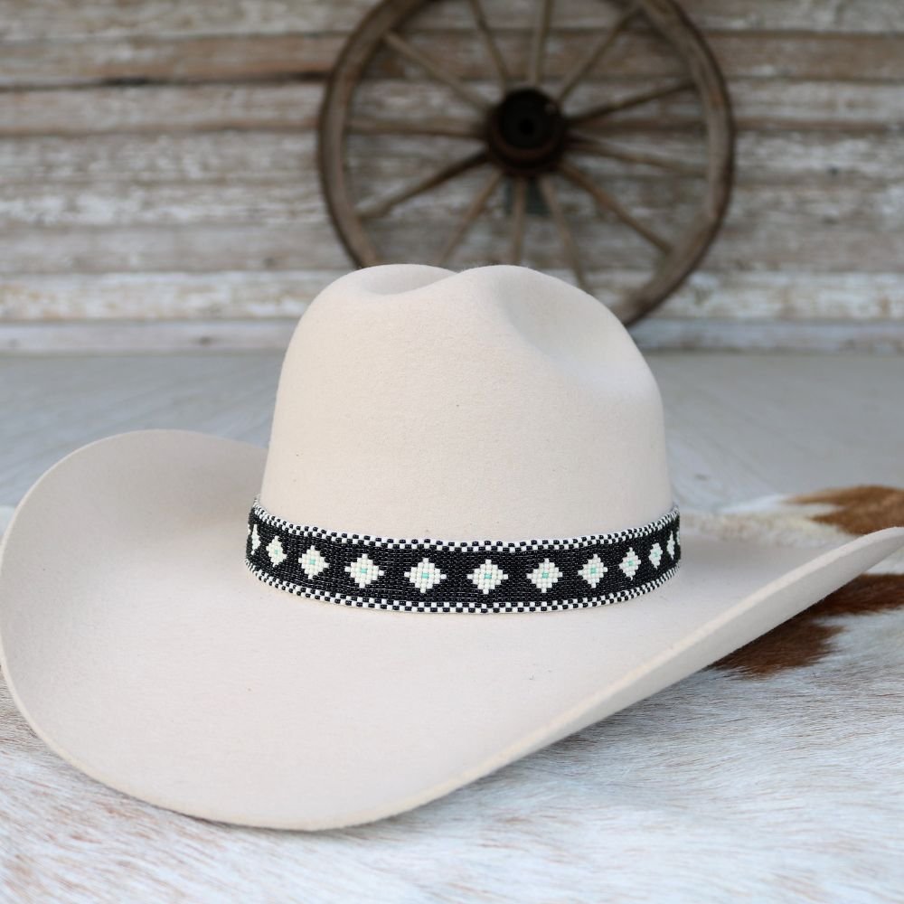 Western Beaded Hat Band – The Daisy (Black)