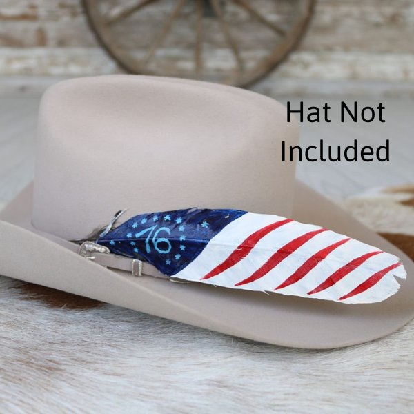 Western Hat Feather with 76 Bennington American Flag Hand-Painted