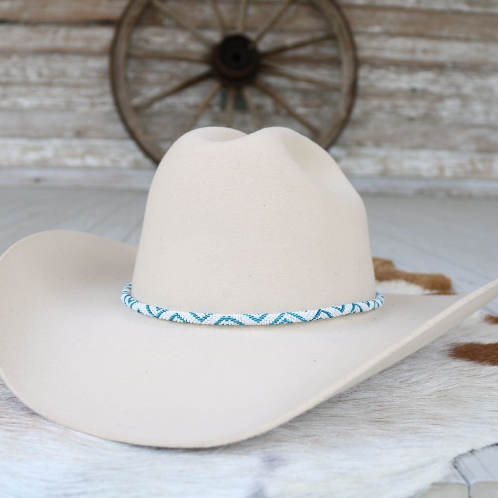 Round Beaded Hat Band (White & Blue)