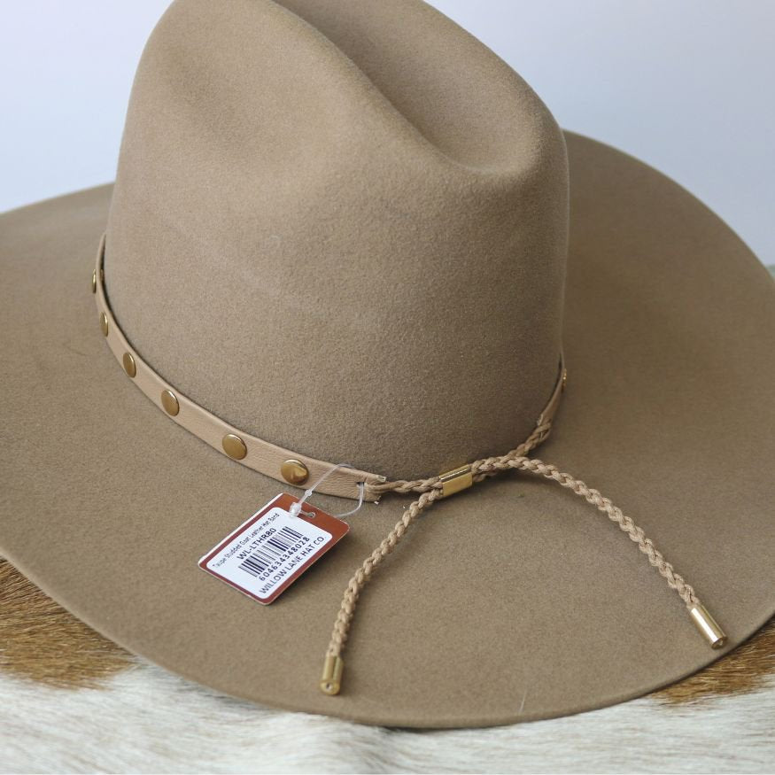Taupe Studded Goat Leather Hat Band