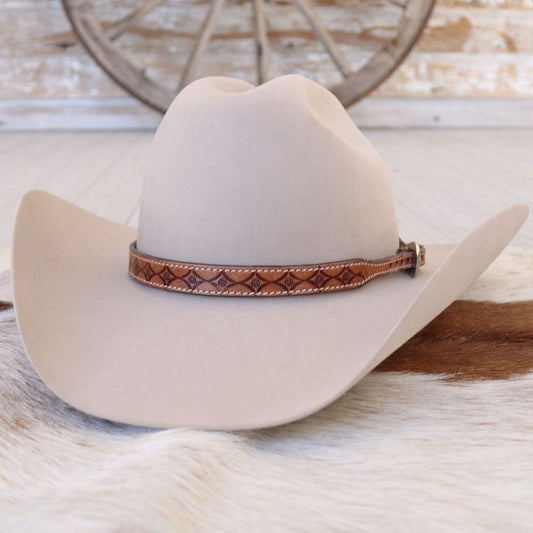 Tooled Diamond Leather Hat Band