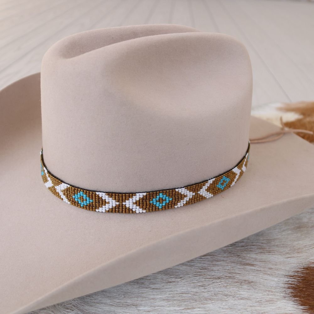 Beaded Hat Band Turquoise Diamond & Bronze