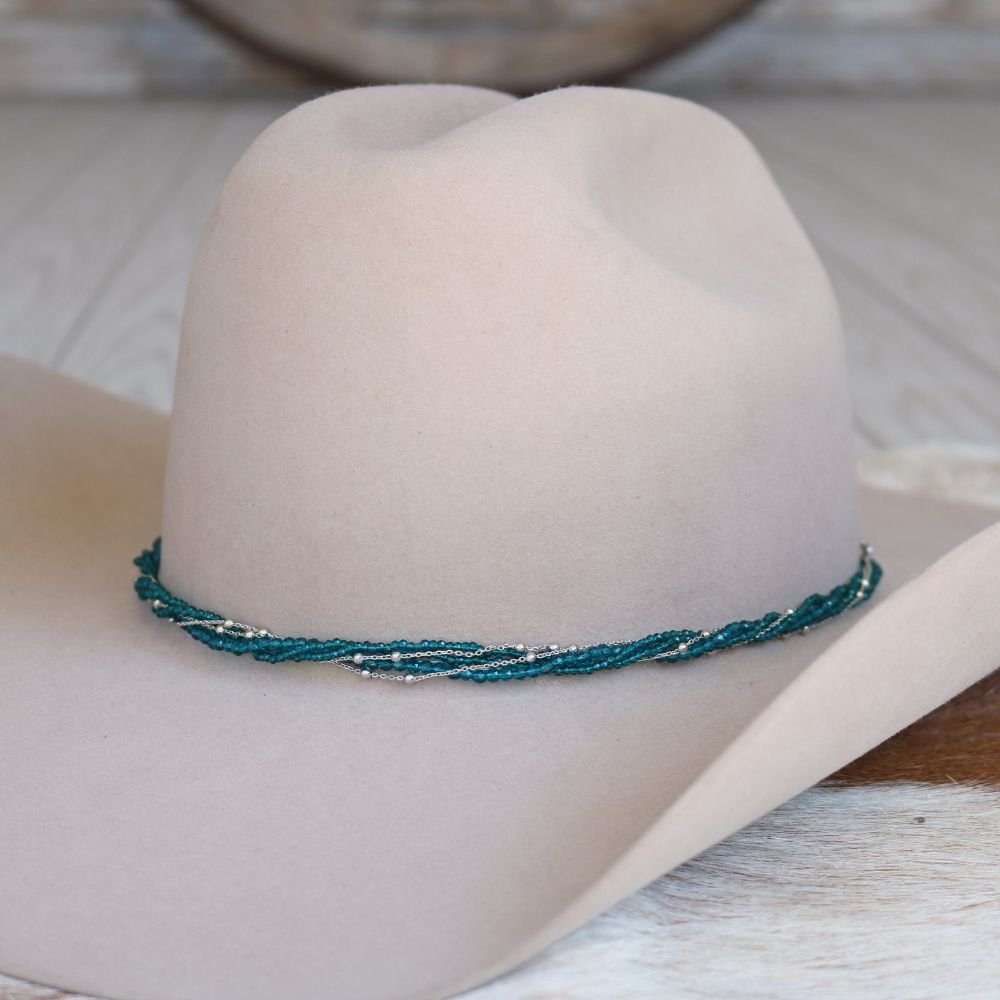 Teal Multi-Strand Beaded Hat Band