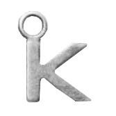 a silver letter k with a ring