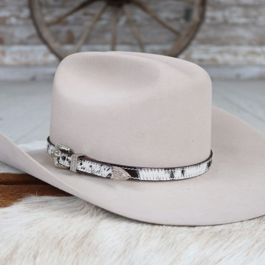 Cowhide Hat Band with Silver Buckle - Stockton