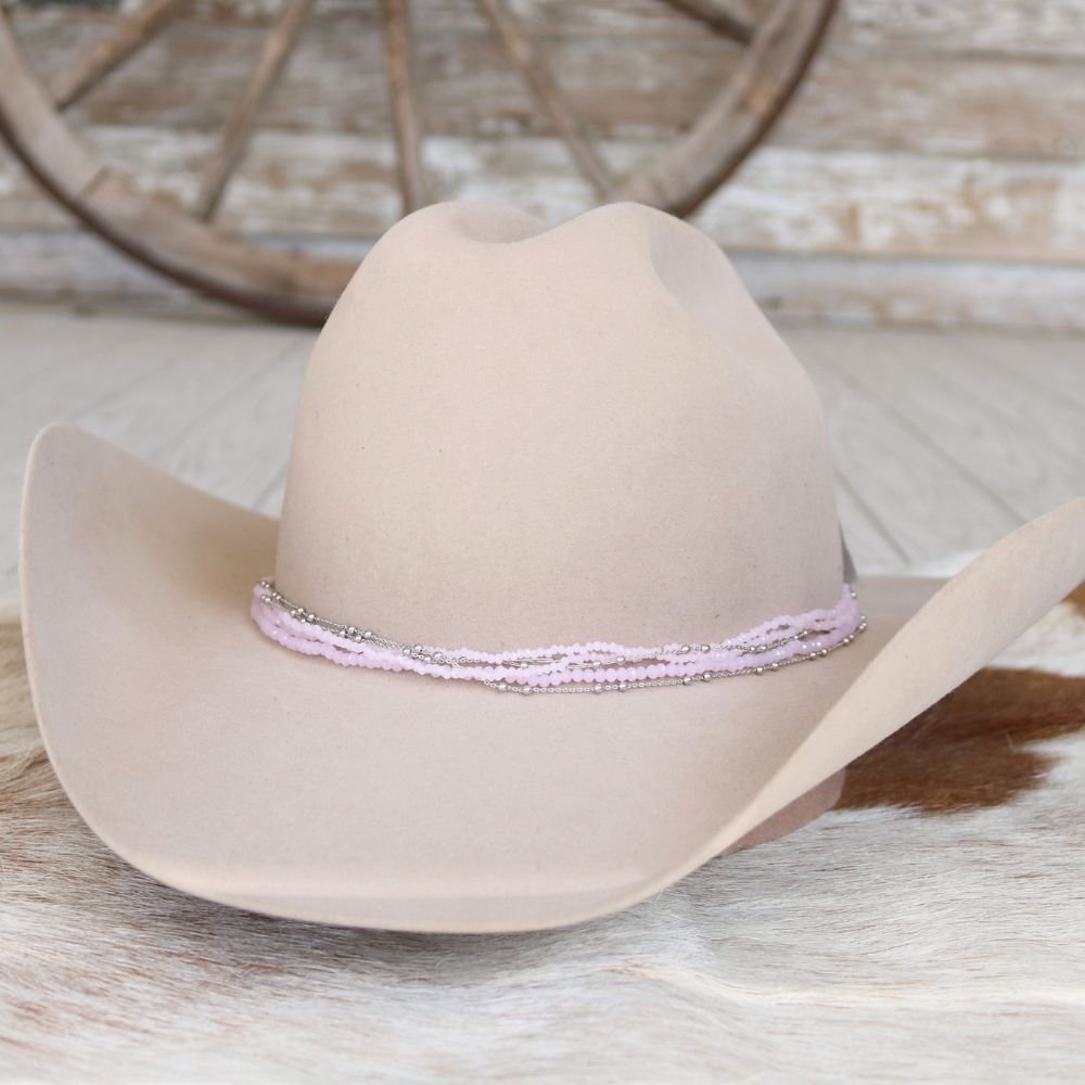 Transparent Pink Multi-Strand Beaded Hat Band