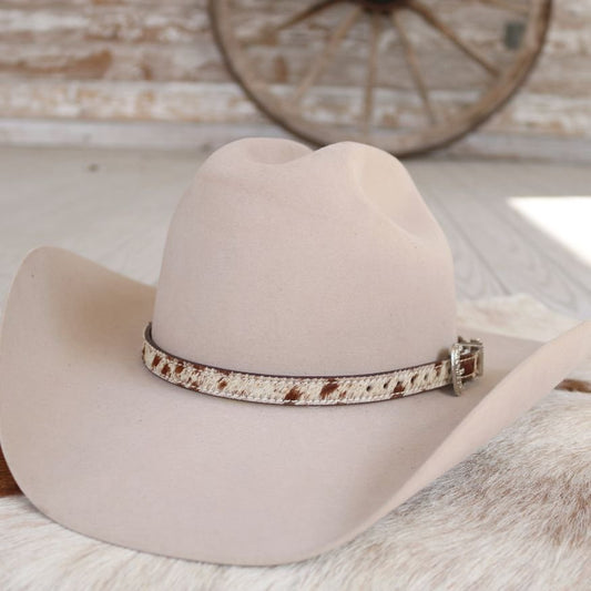 Cowhide Hat Band with Silver Buckle - Branson