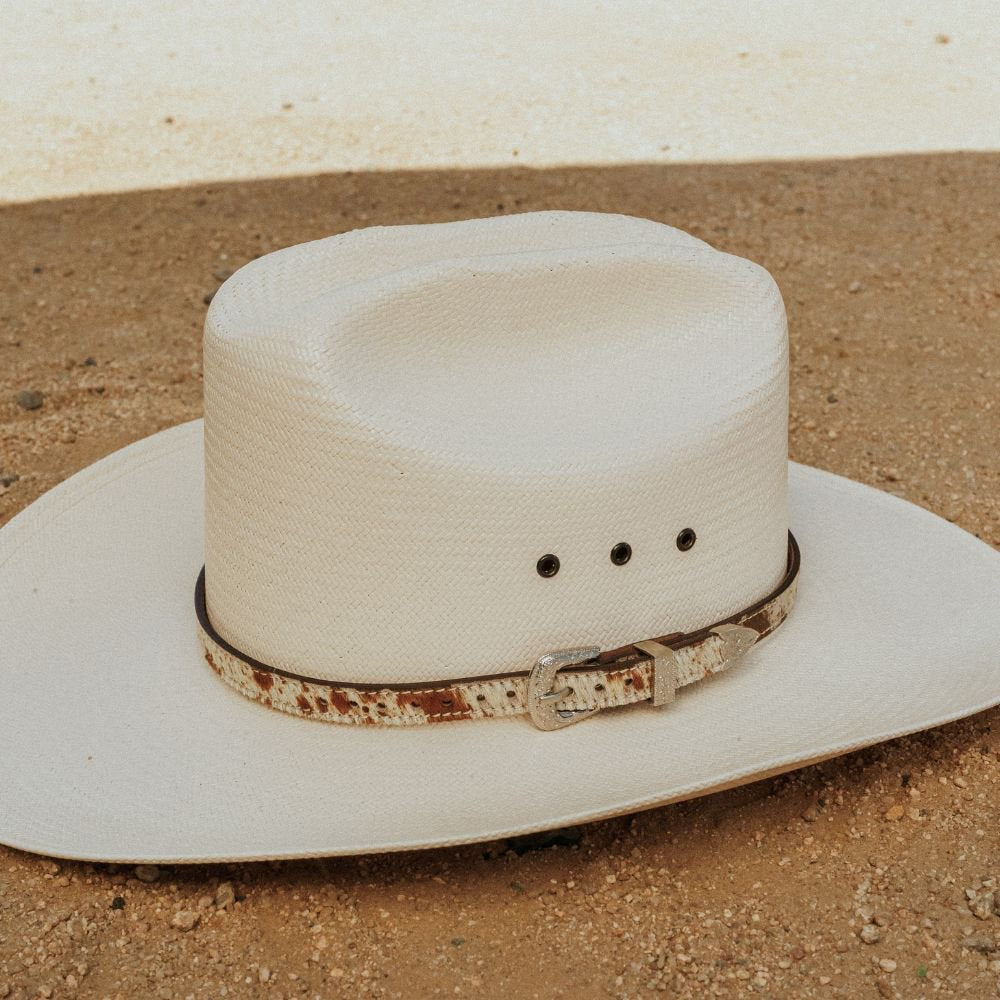 Cowhide Hat Band with Silver Buckle - Branson