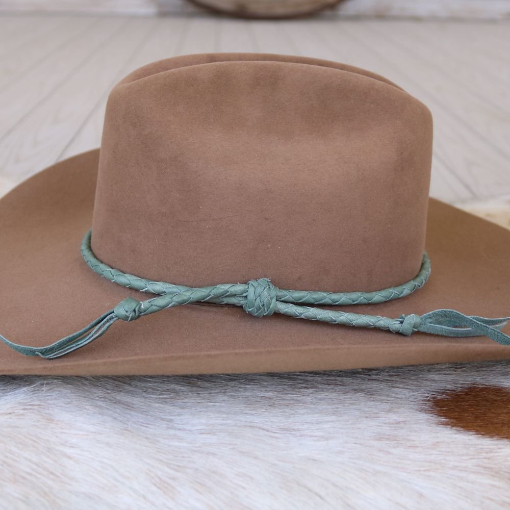 Aqua Braided Leather Hat Band
