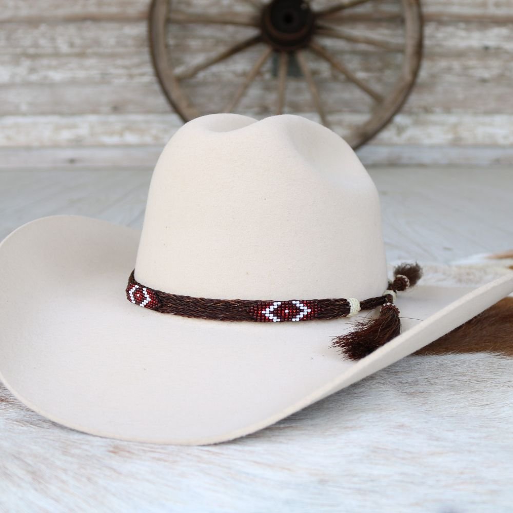 Horsehair Beaded Hat Band - Red Roan
