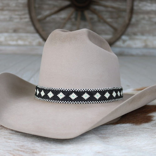 Western Beaded Hat Band – The Daisy (Black)