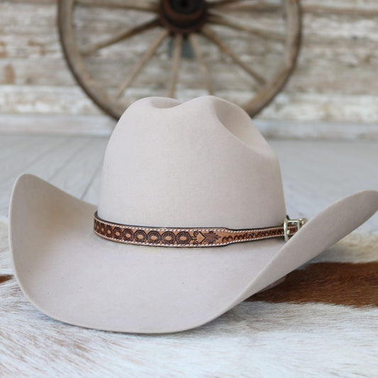 Brown Tooled Leather Hat Band - Jones