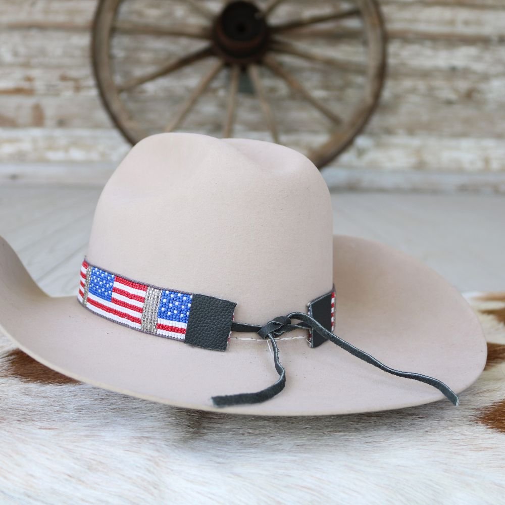 American Flag Beaded Hat Band
