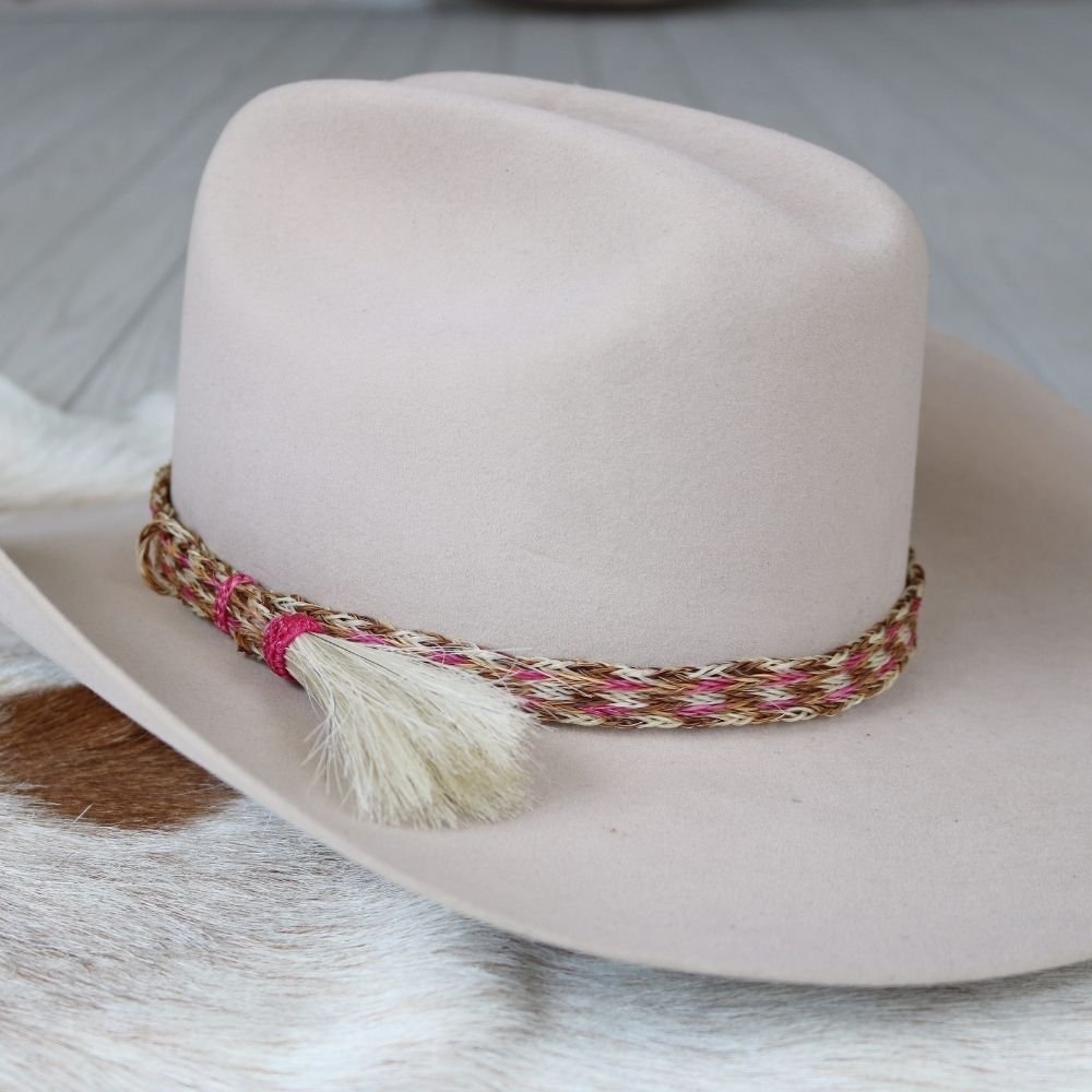 Horsehair Pink Braided Tassel Hat Band