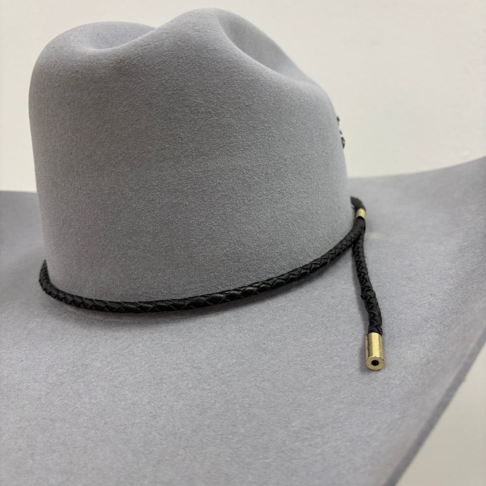 Black Braided Leather Hat Band with Gold Slide Closure