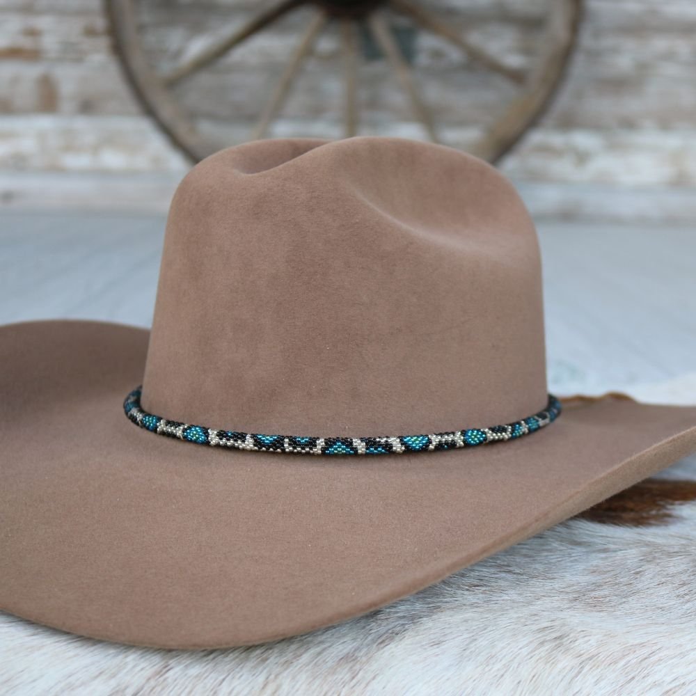 Round Blue Snake Print Beaded Hat Band