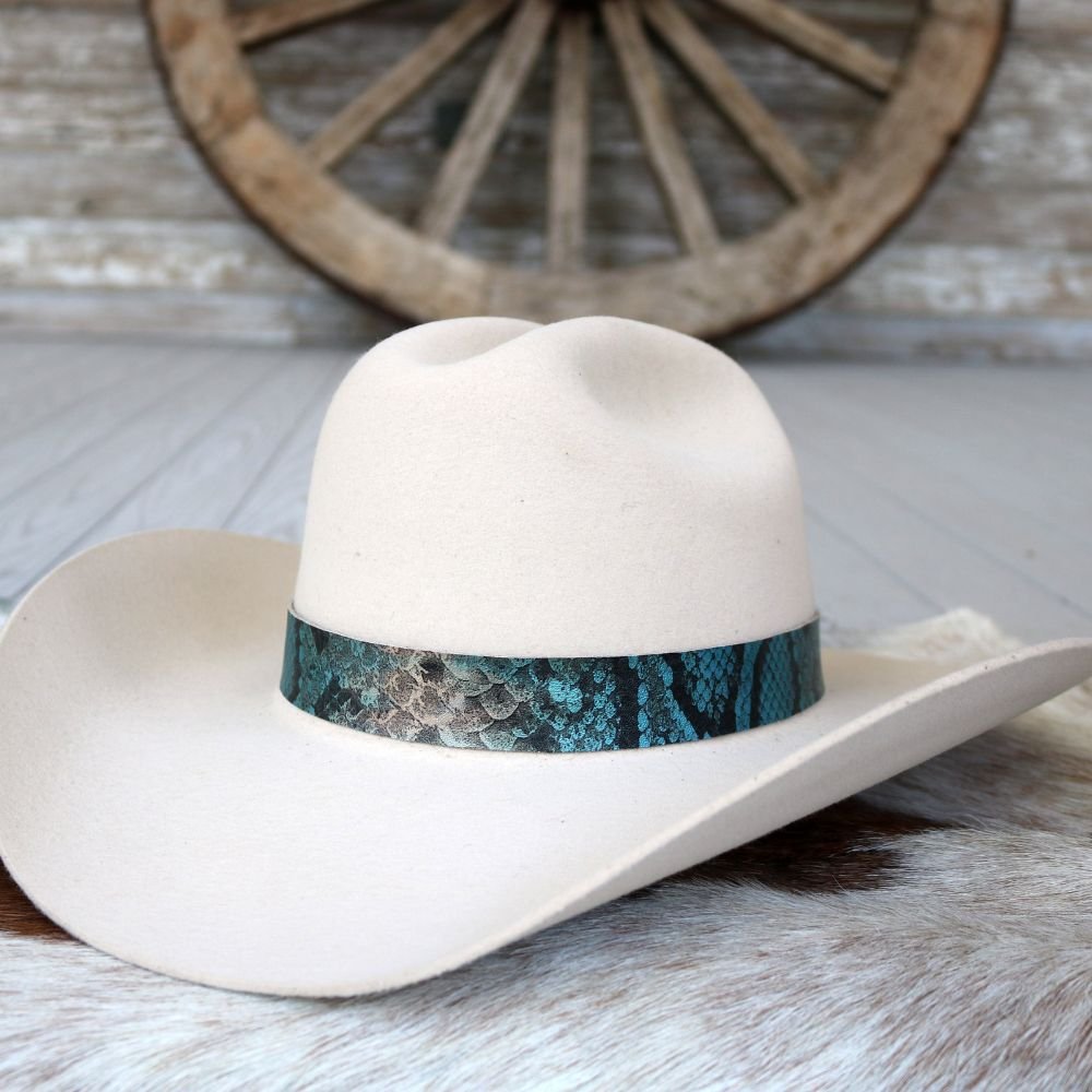 Blue Snake Print Leather Hat Band