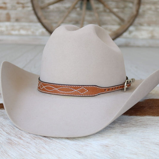 Brown Boot Stitch Leather Hat Band