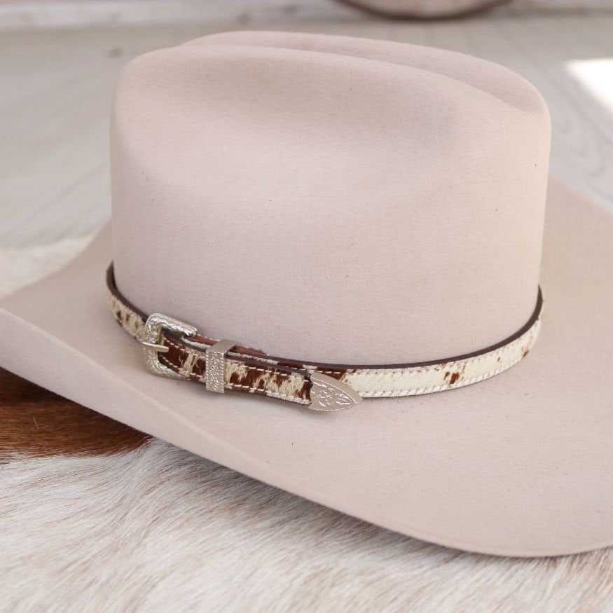 Cowhide Hat Band with Silver Buckle - Branson