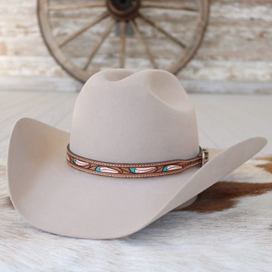 Carved Feather Leather Hat Band - Lark