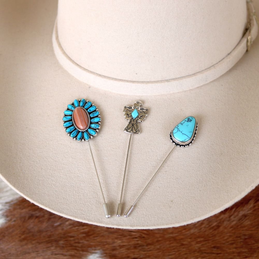 Beaded Edge Turquoise Hat Pin - Sierra