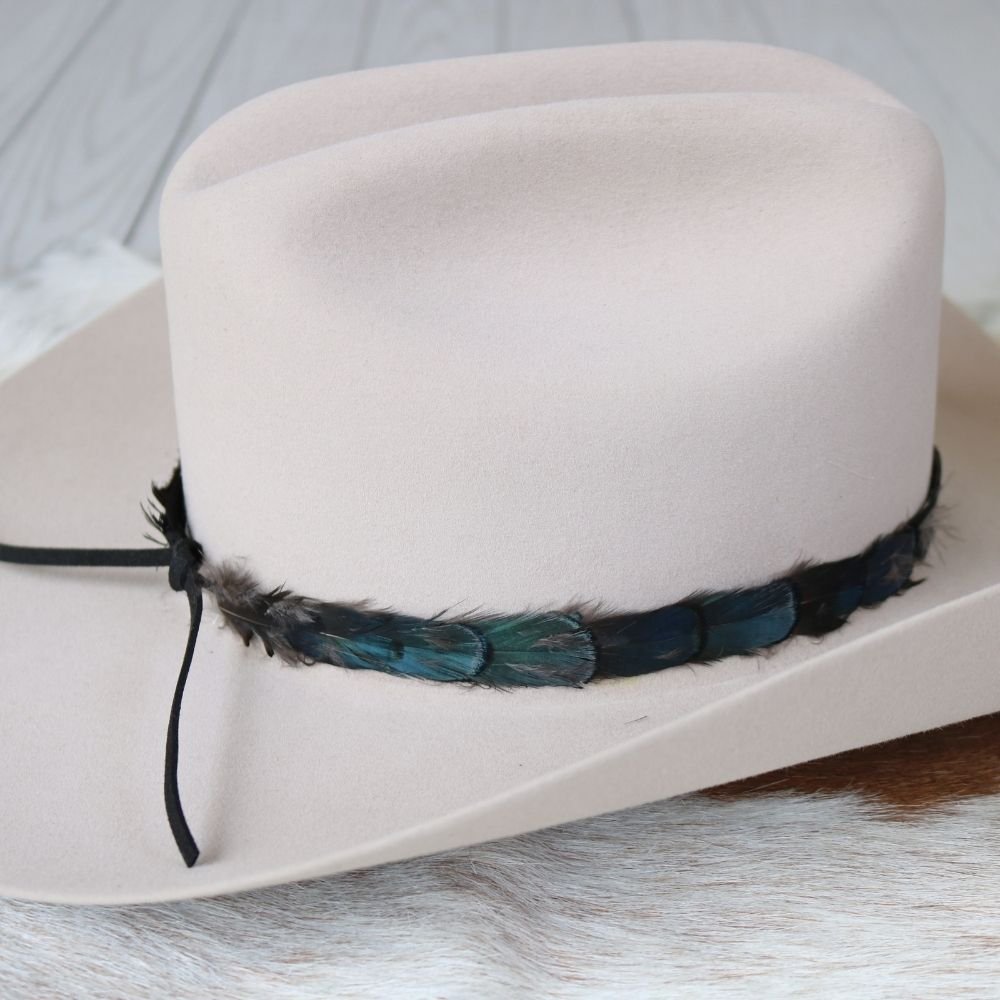 Iridescent Blue Feather Hat Band - Echo