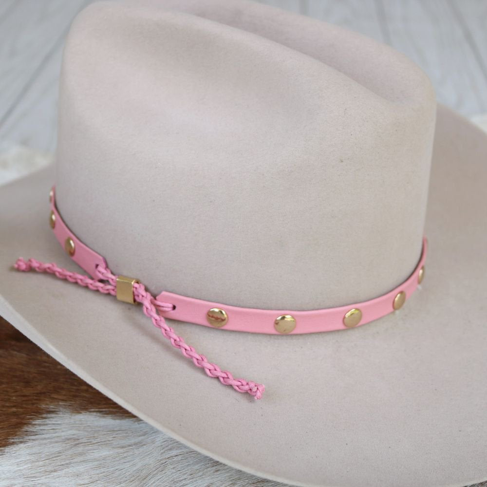 Pink Studded Goat Leather Hat Band