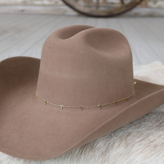 a brown cowboy hat on a white fur surface
