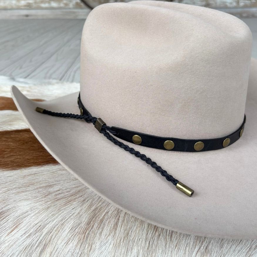 Black Studded Goat Leather Hat Band