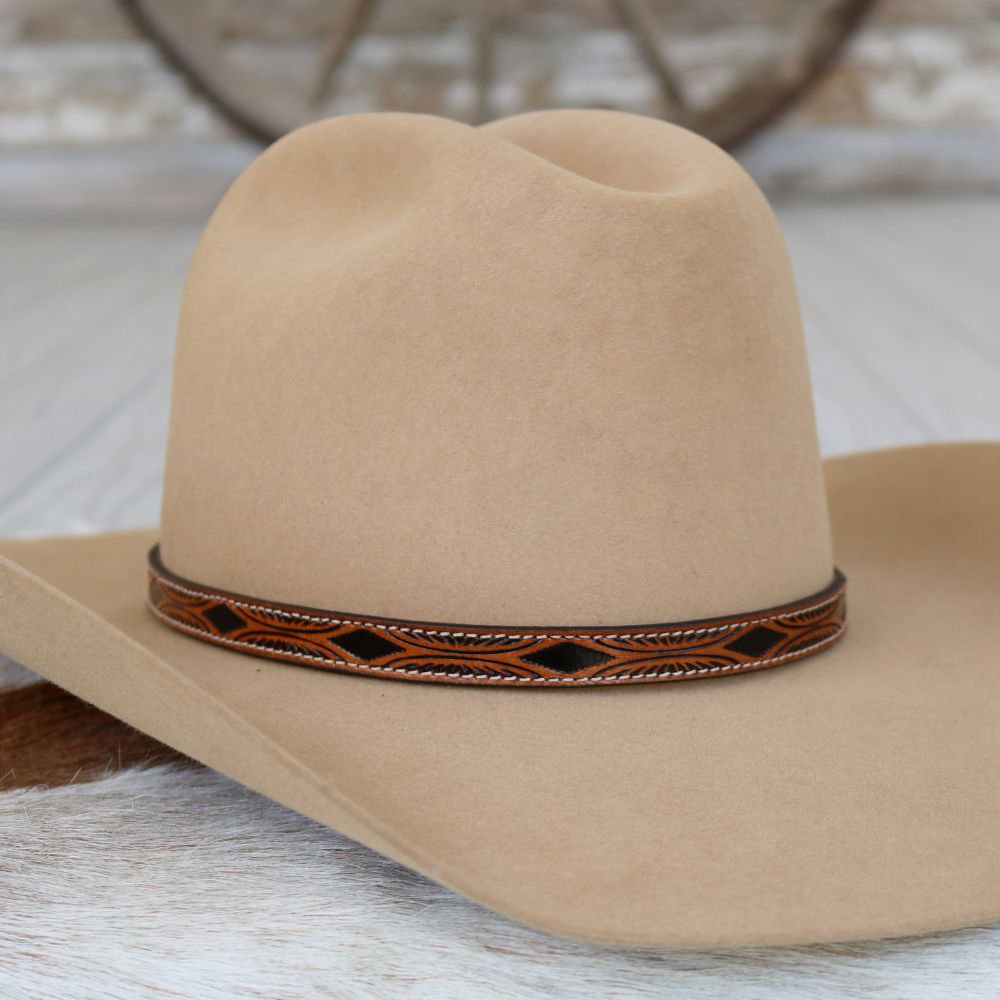 a brown hat on a white surface