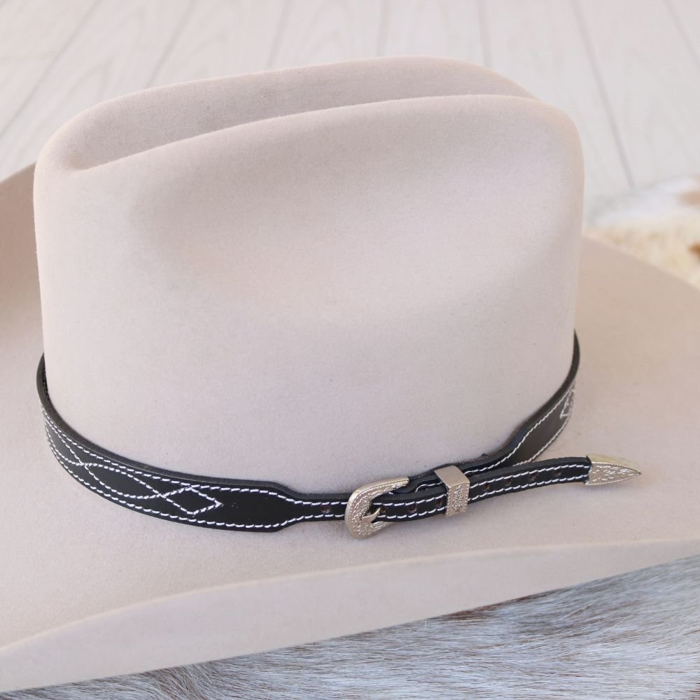 Black Leather Boot Stitch Hat Band