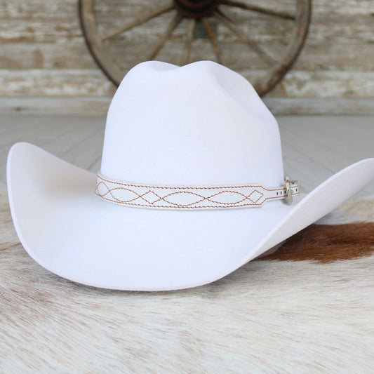 White Boot Stitch Leather Hat Band