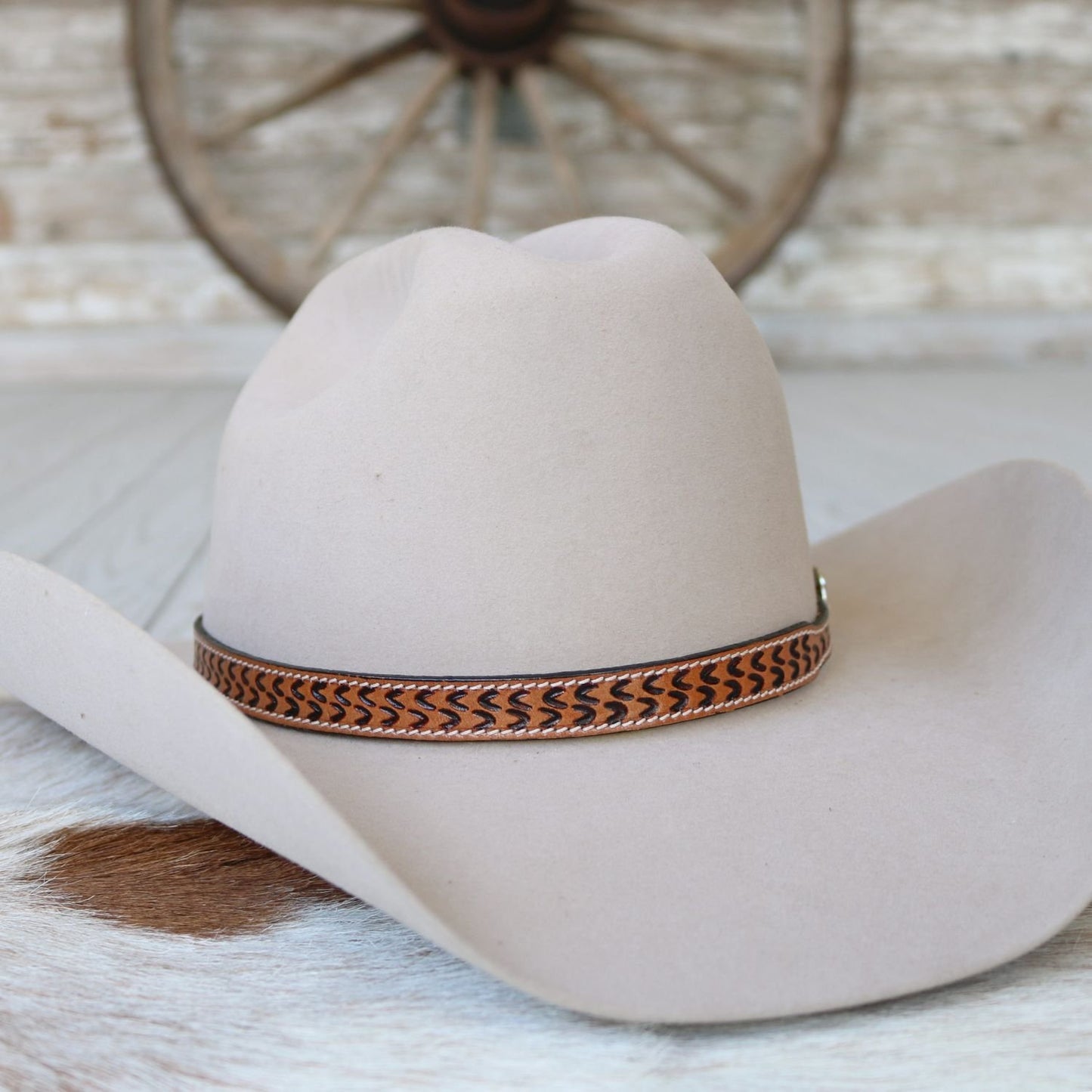 Brown Leather Stamped Hat Band - Cimarron