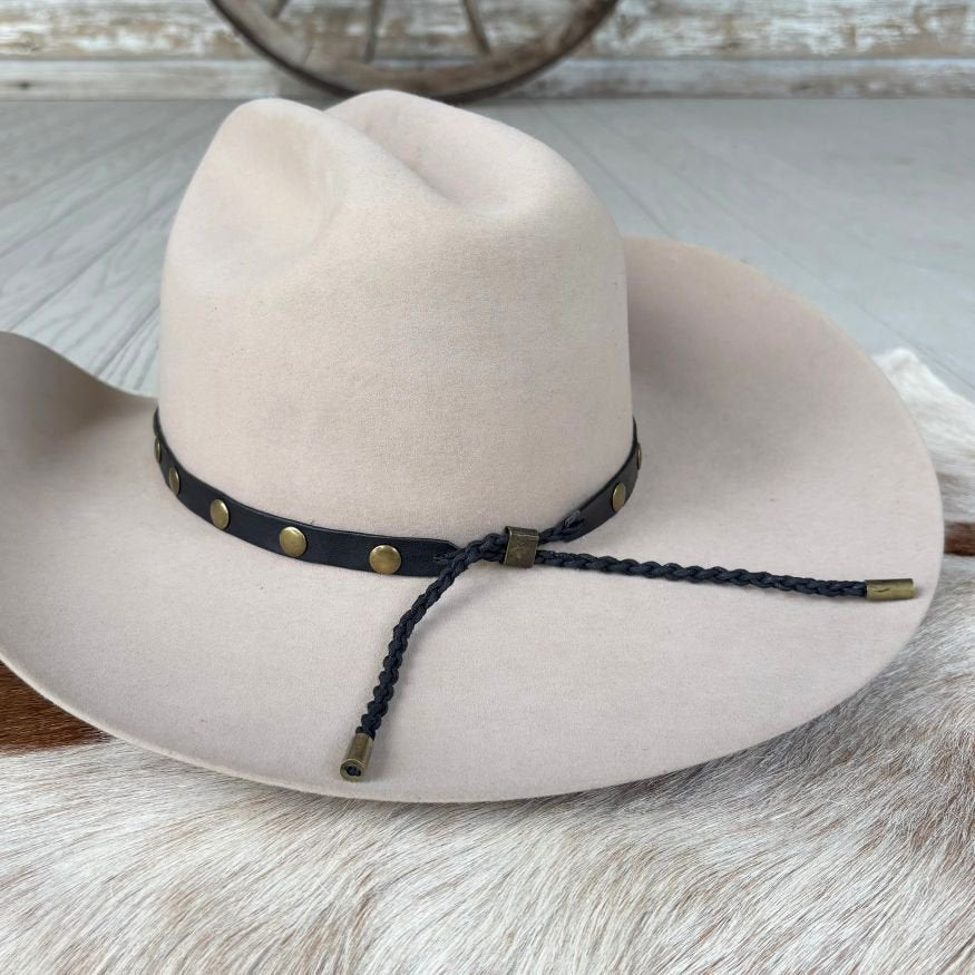 Black Studded Goat Leather Hat Band
