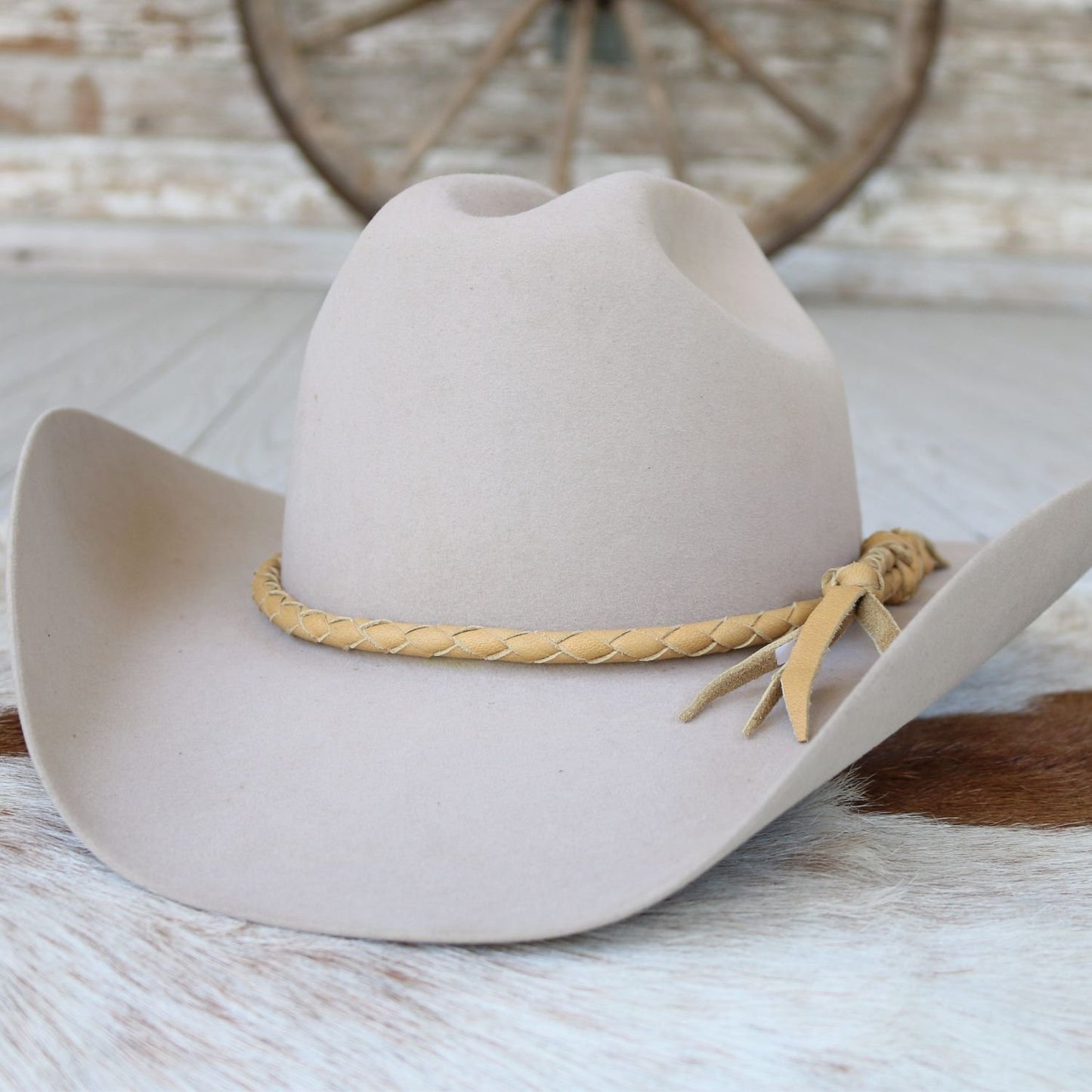 Camel Single Braided Leather Hat Band