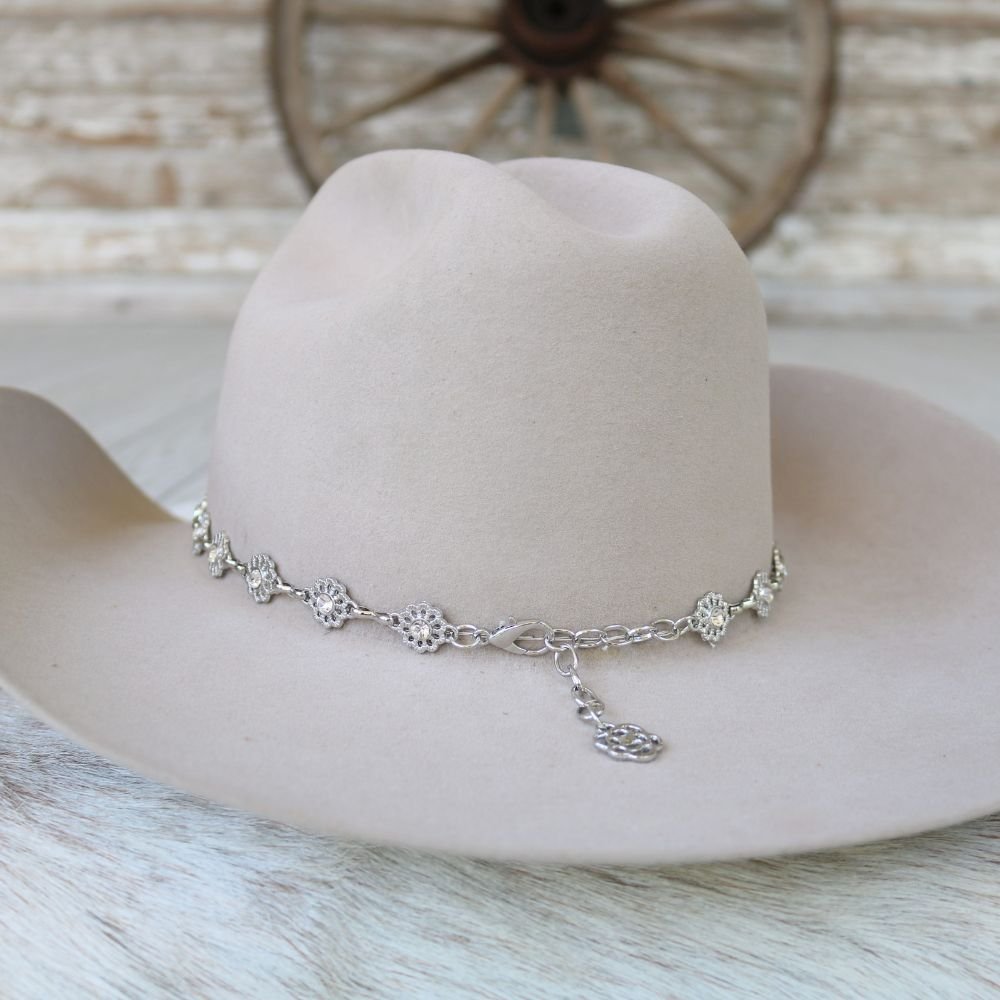 Silver Dainty Wildflower Chain Hat Band
