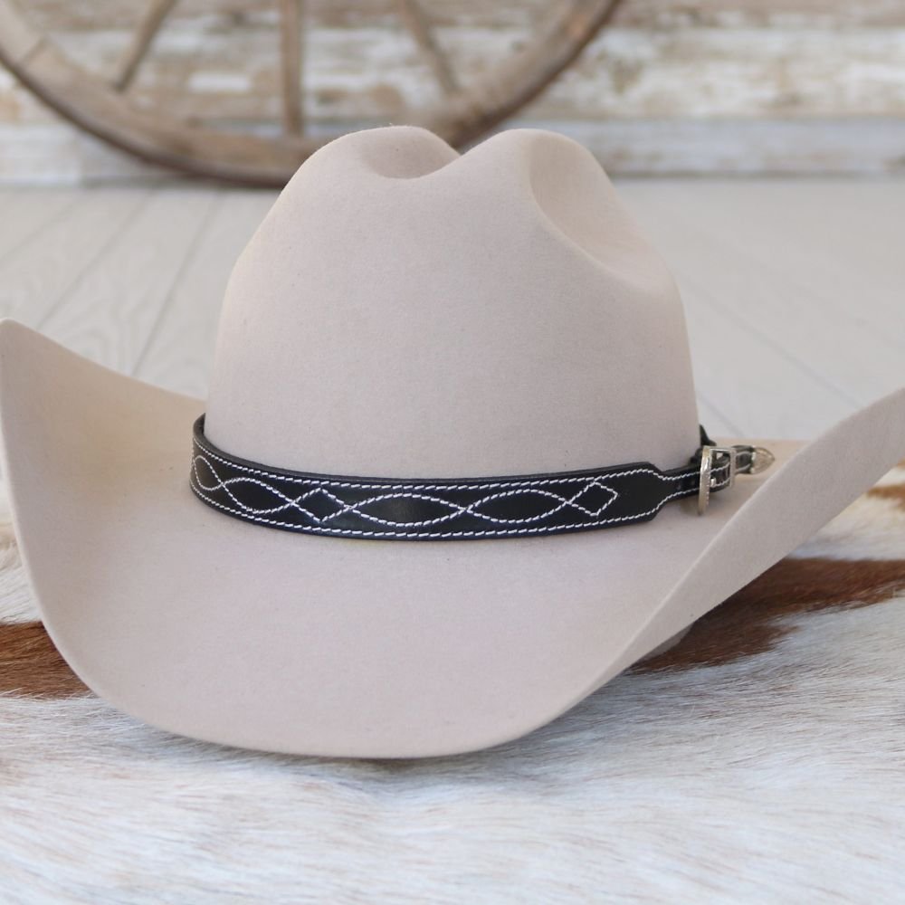 Black Leather Boot Stitch Hat Band