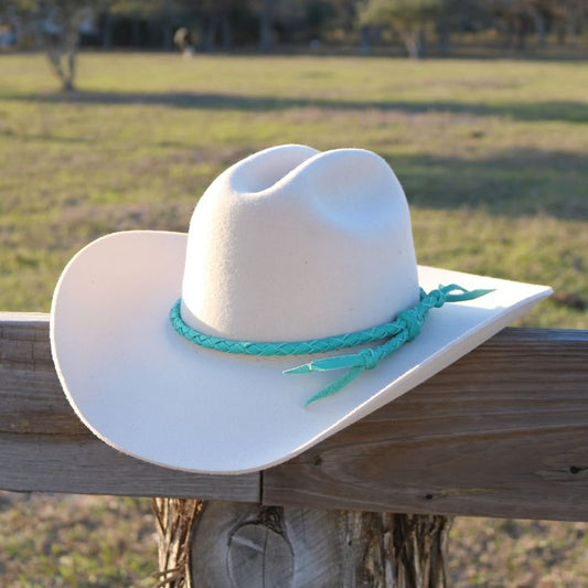 Turquoise Braided Leather Hat Band